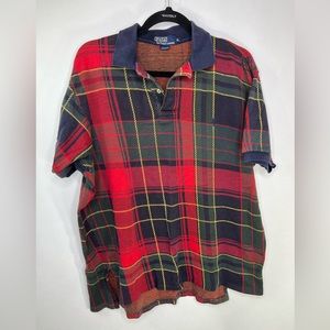Ralph Lauren Polo Red Plaid Polo Shirt USA Men Size XL VTG 90s